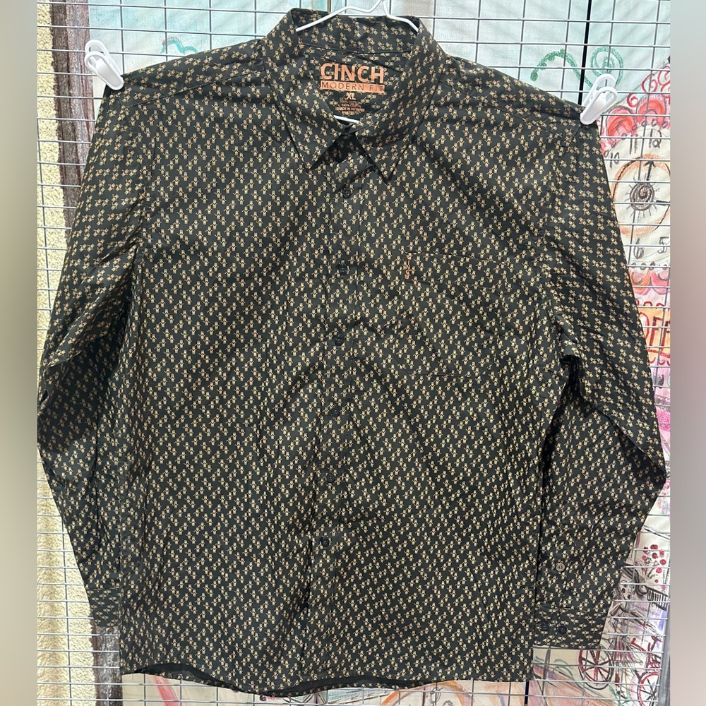 Cinch Black Long Sleeve Button Down Shirt Men's XL modern fit